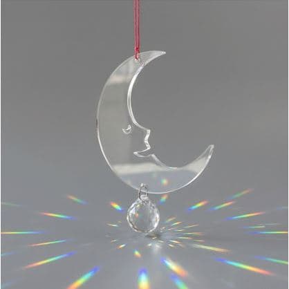 Suncatcher Lua Mistica Cristal Prisma Fio de Luz - Mobile Meia Lua Rosto - Captador de Energia - Apanhador de Sol