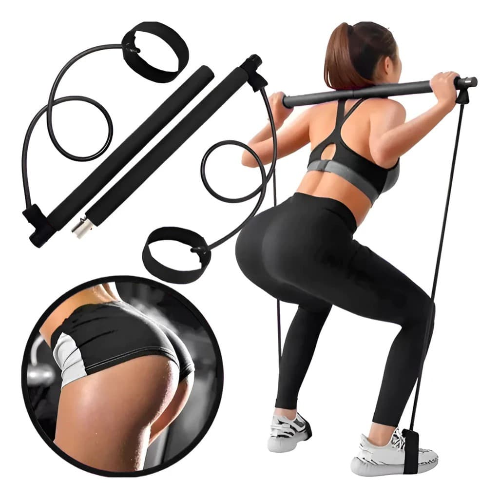 Barra Pilates Portátil Yoga Com Elásticos Extensor Exercício Academia Treino Musculação