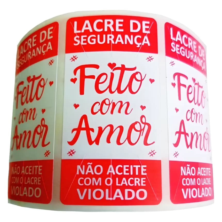 10.000 Lacres de Segurança Adesivo Delivery 6x3 cm - Feito com Amor - Ifood, 99 Food, Rappi