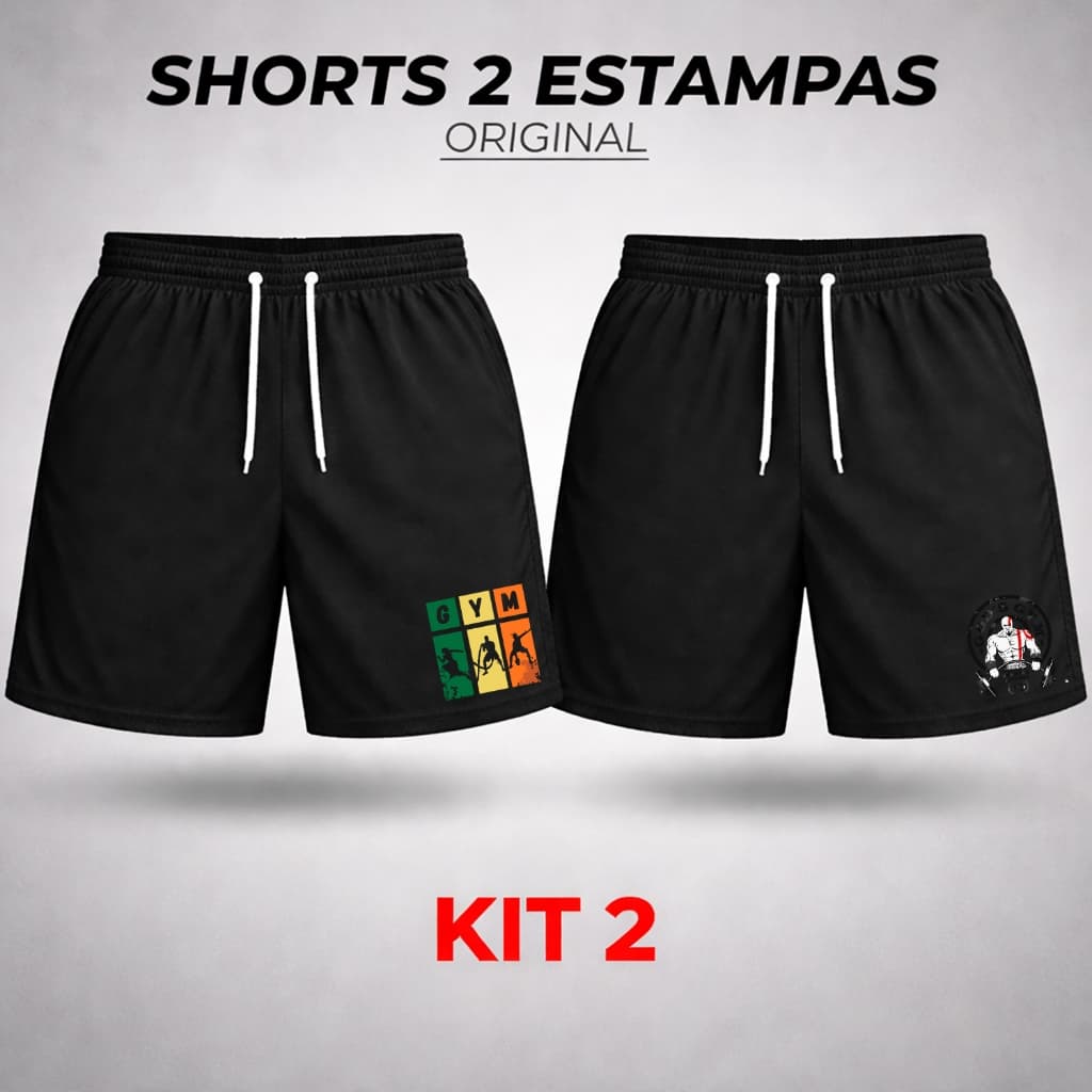 Shorts Tactel Estampado Kit 2 Masculino Gym Para Treinar Secagem Rápida e Leve Bermuda Para Academia