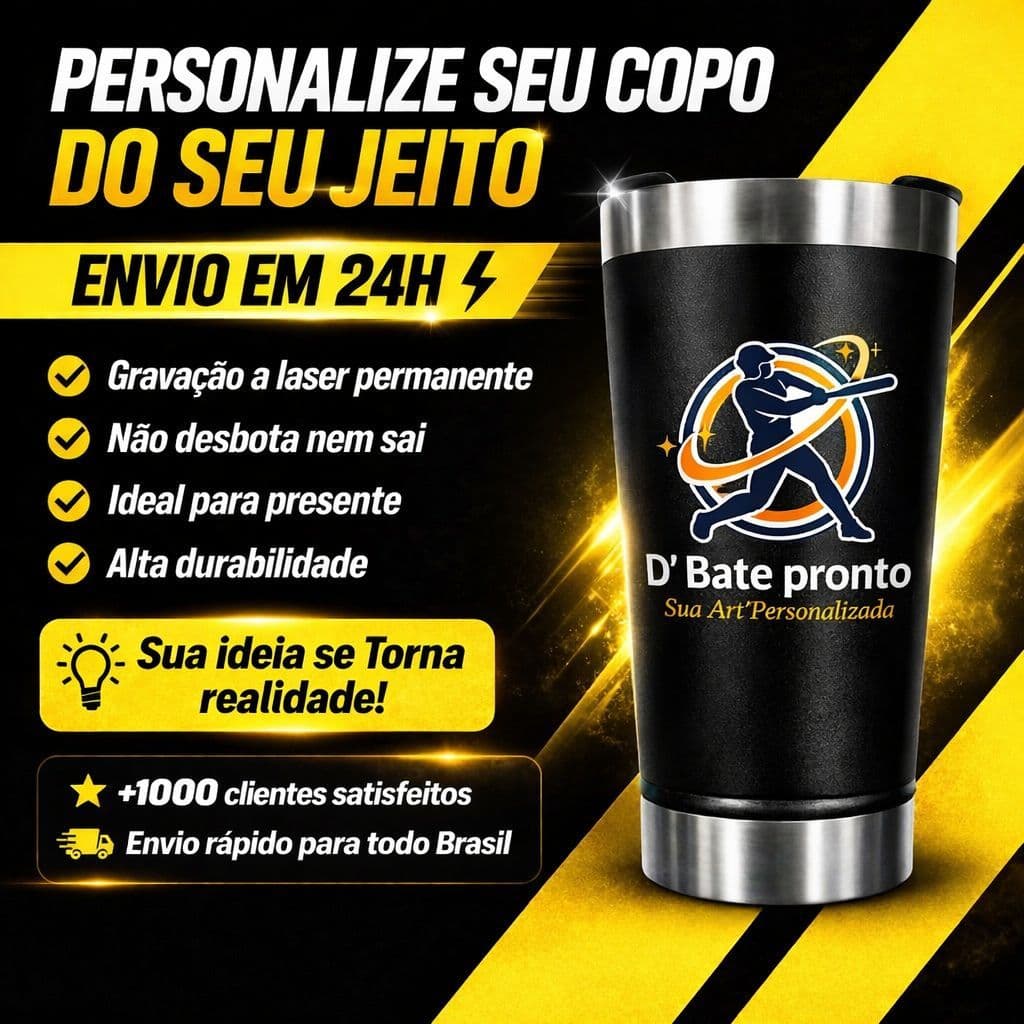 Copo Térmico Personalizado Nome Logo Inox 473ml Com Tampa Abridor - Presente Criativo Bebida Gelada
