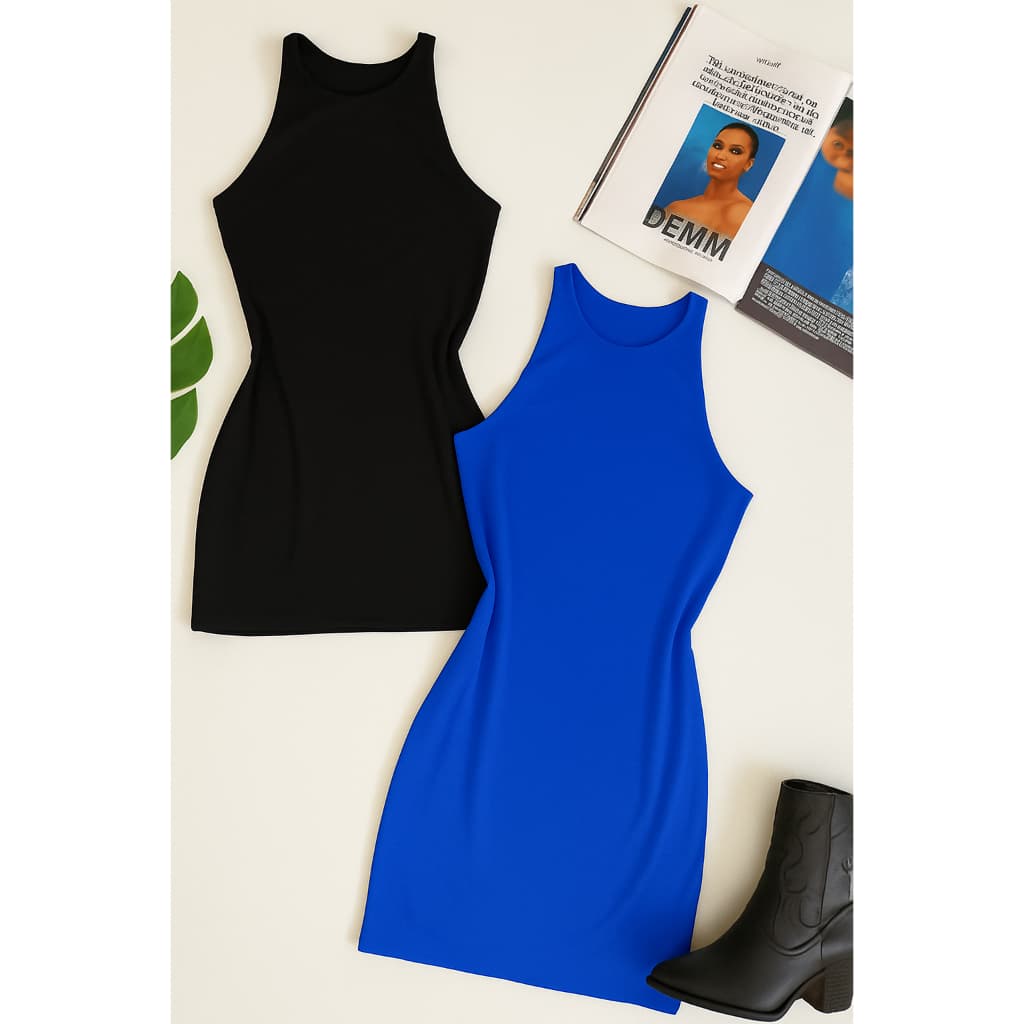 Kit 2 Vestidos Regata Básico Tubinho Colado Tecido Suplex Sem Bojo