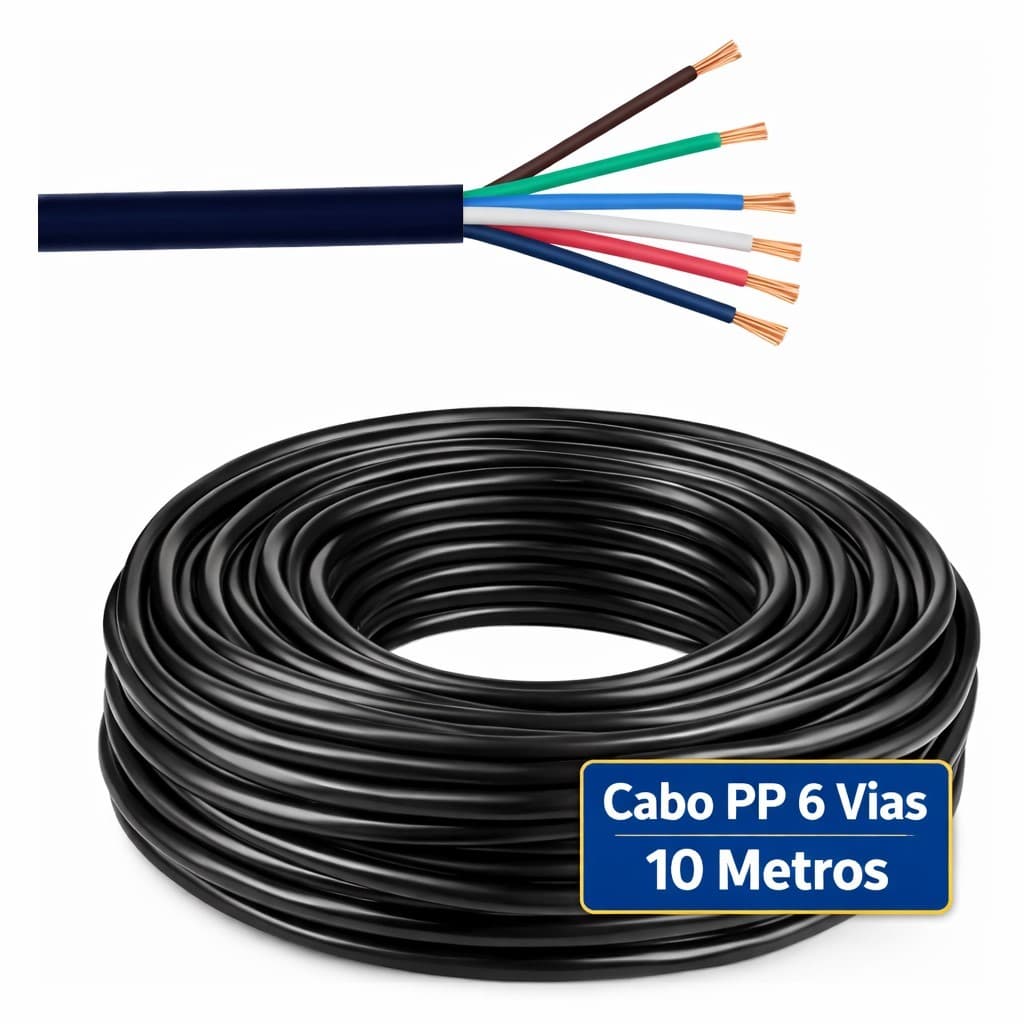 Cabo Pp 6 Vias Flexível Rolo Com 10 Metros Carretinha 6x1 6 vias de 0,50mm