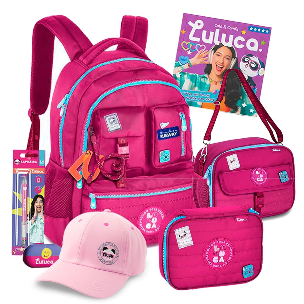 Kit Escolar Mochila Grande e Estojo Box Youtuber Luluca Coleção 2026 Meninas Juvenil Porta Fone