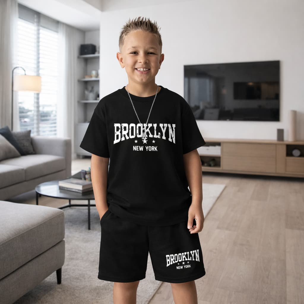 Conjunto Infantil Camiseta 100% Algodão e Short Moletinho Menino Estiloso