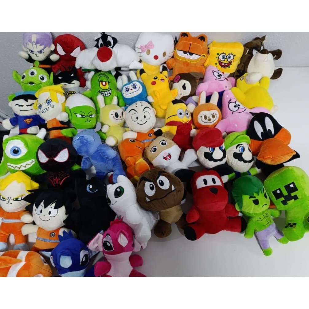 Pelúcias Personagens Para Grua Importado Sortidos 18cm a 20cm - 30 Unidades