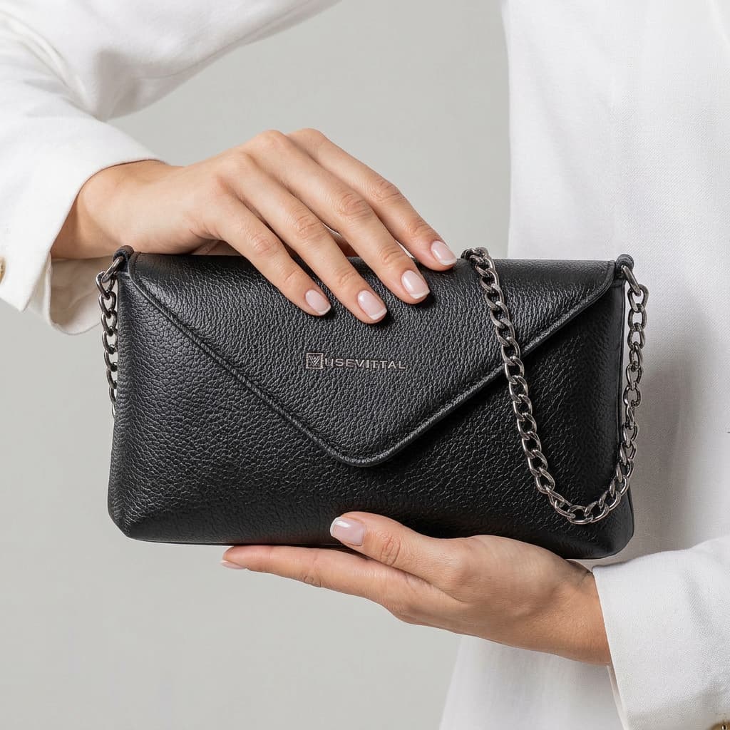 Bolsa Feminina Envelope Vittal Eloá em Couro Legítimo Caramelo com Alça Corrente e Fecho Magnético
