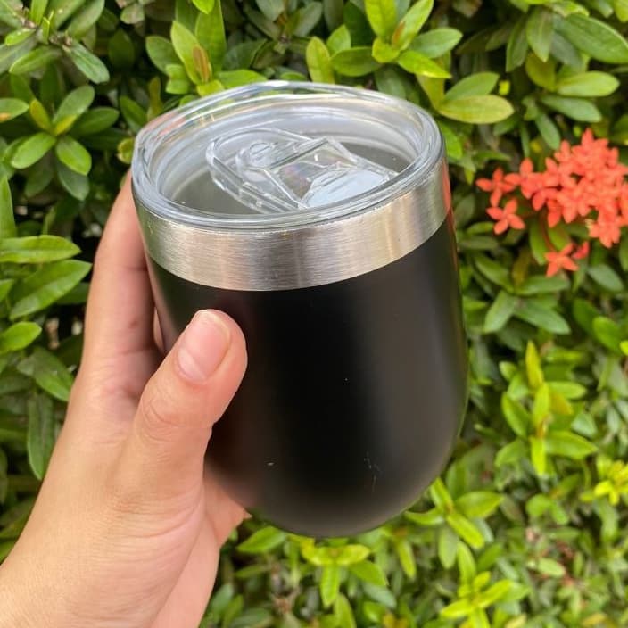 Copo Térmico Inox 360ml Preto Personalizado com Tampa Antivazamento Portátil Café Chá  Quente Gelado