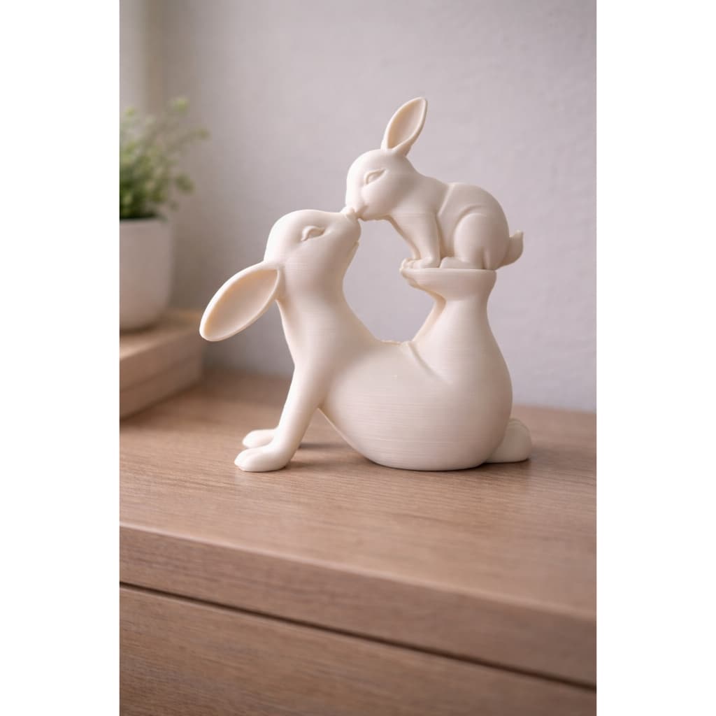 Escultura Decorativa Mãe e Bebê Coelho Amor - Páscoa