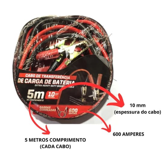 CABO CHUPETA TRANSFERENCIA DE CARGA ELETRICO 5 METROS 600 AMPERES