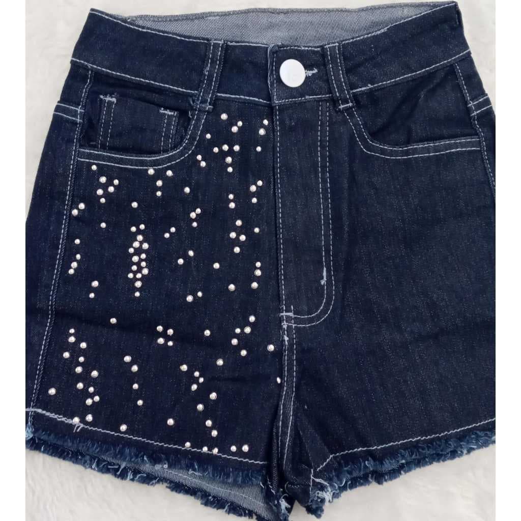 SHORTS JEANS MENINA JUVENIL 10/16 COM APLICAÇÃO DE TACHAS