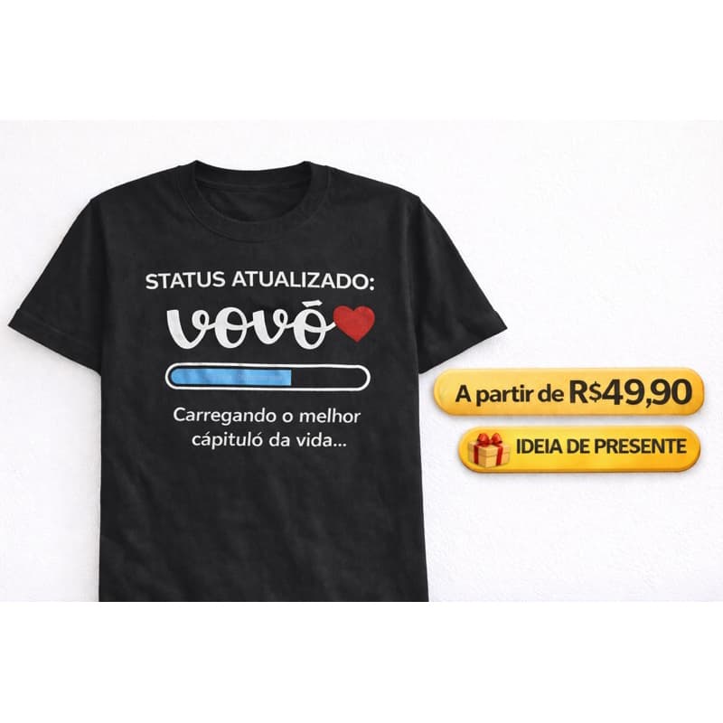 Camiseta Vovô Presente Revelação Gravidez Avô Criativo Engraçado Status Atualizado Vovô Promoção