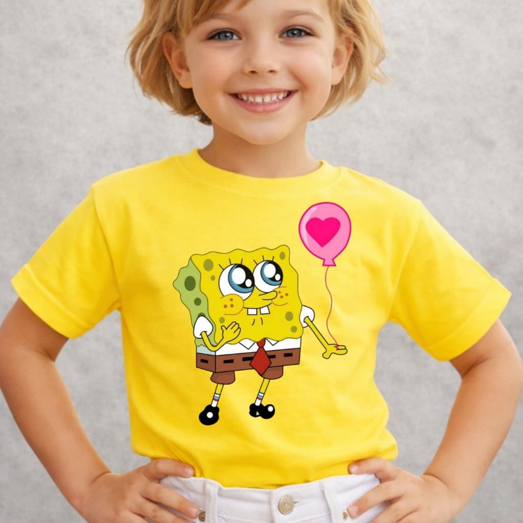 Camiseta Infantil Menina Bob Esponja Balão Coração Amor Love Blusa em Algodão Premium Juvenil