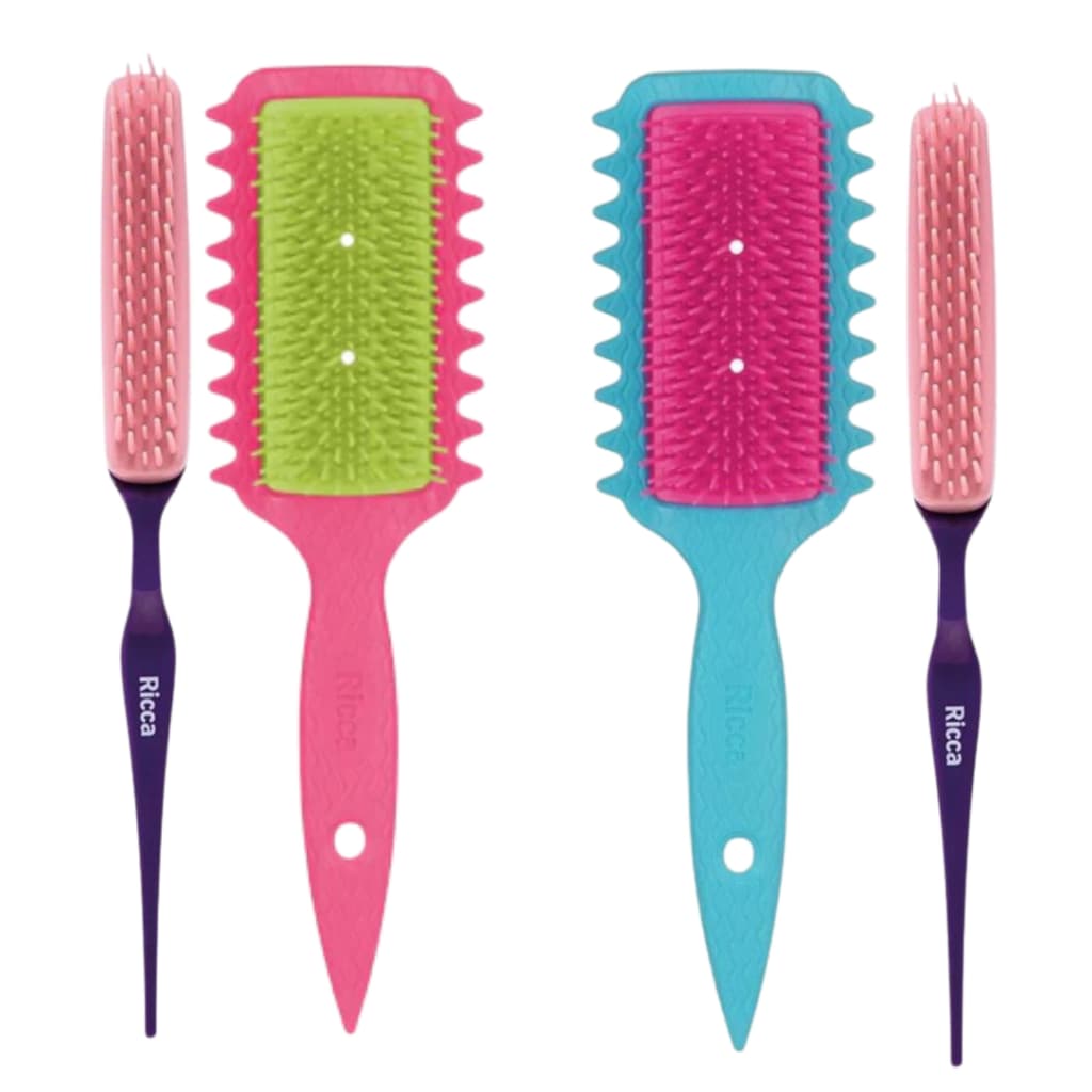 Combo Escova Flex Fitagem Curl e Pente Para Fitagem Ricca Cacheadas AZUL OU ROSA - ESCOLHA O SEU