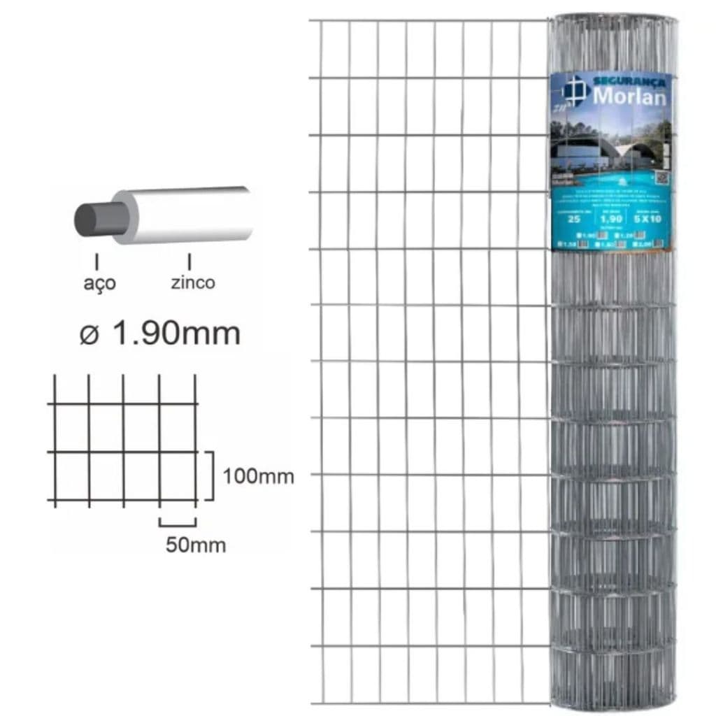 Tela Cercado Proteção Soldada Alt. 1,20M malha 5x10cm Arame 1,90mm