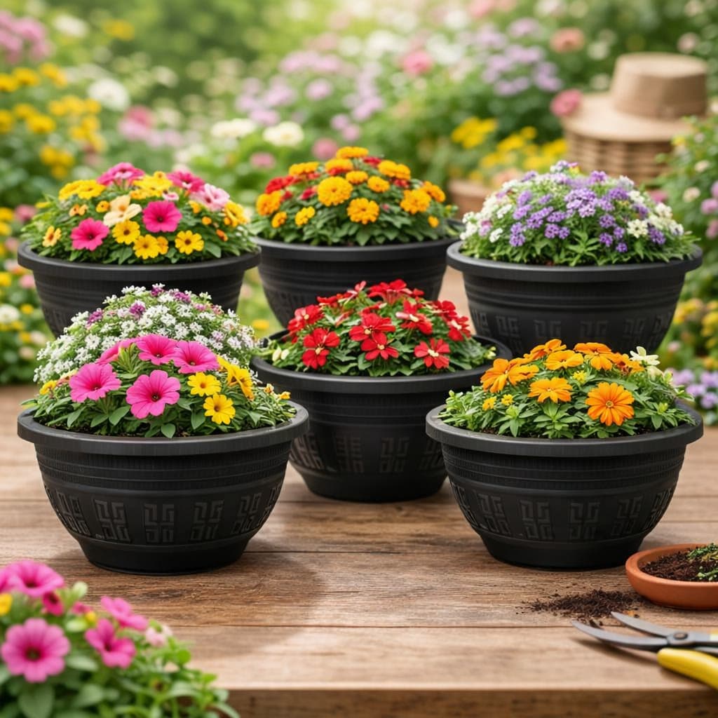 Kit 6 Vasos Redondo 6,0 Litros Vaso Para Plantas Flores Rosa do Deserto Suculenta