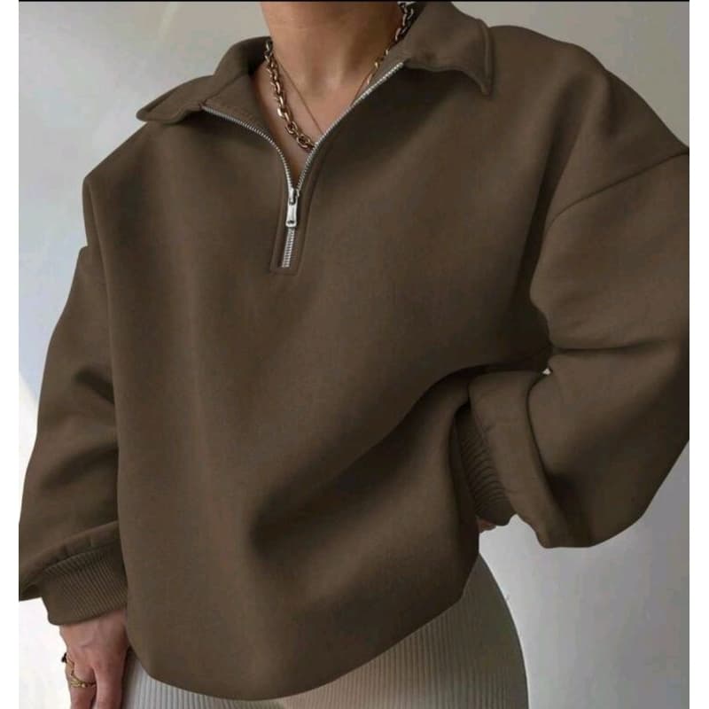 Blusa moletom franelado feminino con ziper frontal manga longa uso casual outono invierno