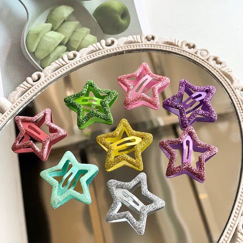 Kit 6 Presilhas de Cabelo Estrela Glitter - Estilo Y2K e Kawaii