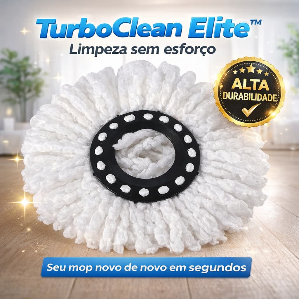 Refil Mop Giratório 13 Litros TurboClean Elite™ Microfibra Lavável Compatível Limpeza Pesada Casa