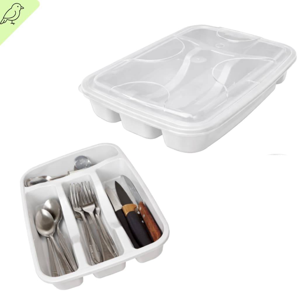 Organizador Porta Talheres Branco 4 Divisorias Para Cozinha Gaveta Bancada Resistente Duravel