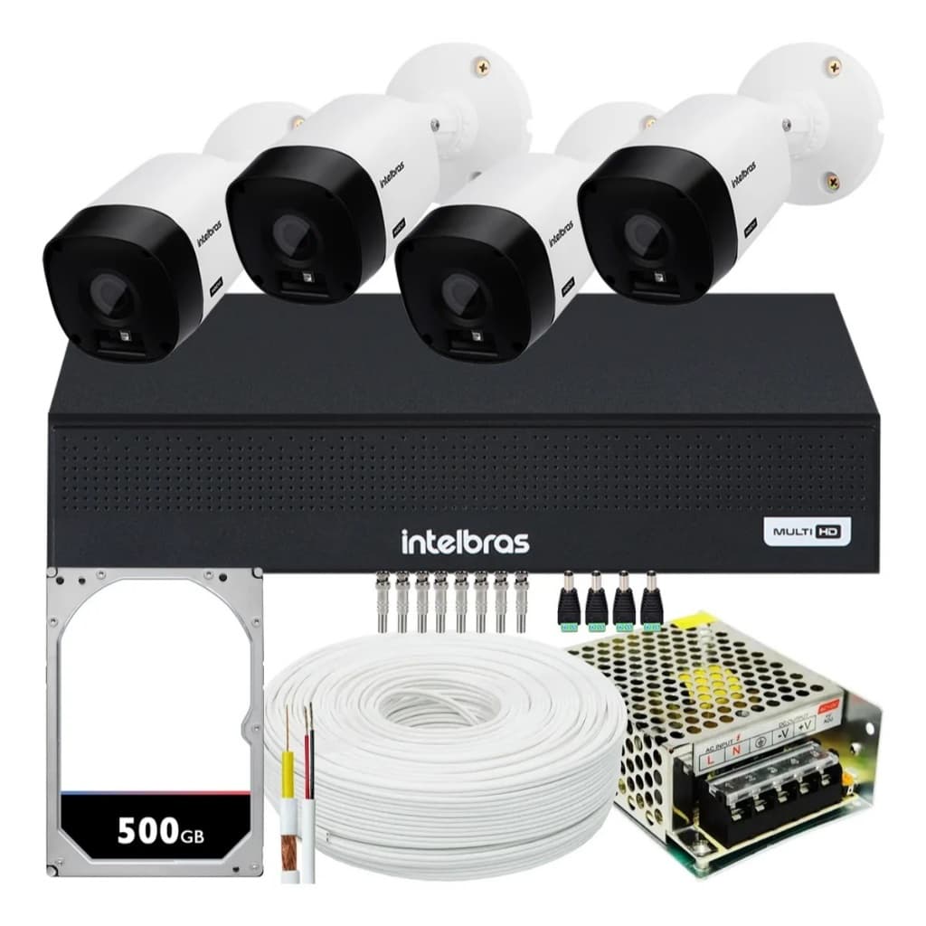 Kit Cftv 4 Câmeras Segurança Intelbras Dvr 4 Canais Com Hd