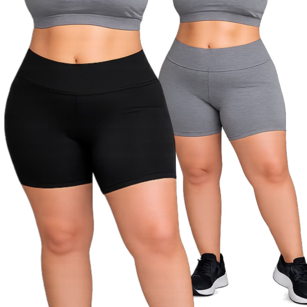 Kit 2 Shorts Academia Plus Size Feminino Suplex Cintura Alta Não Transparente Fitness G1 G2 G3