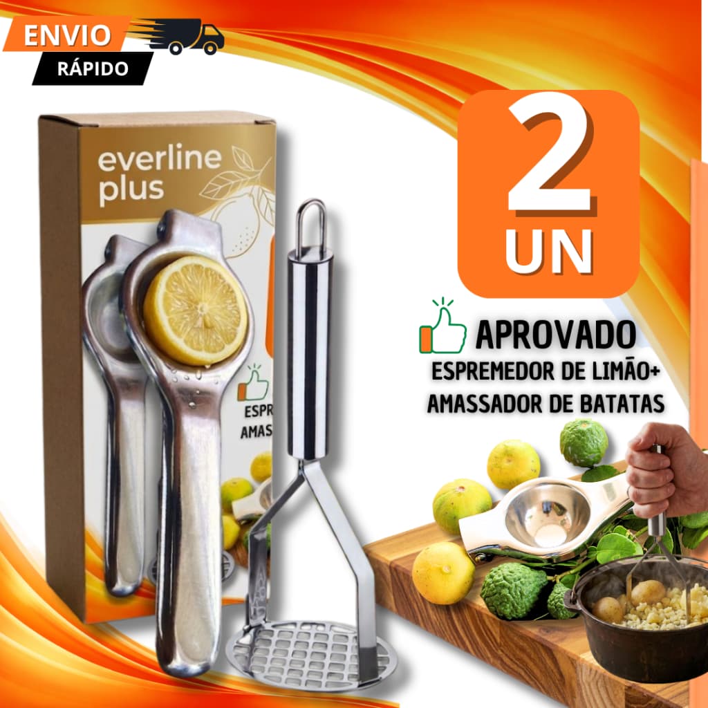 Espremedor Limão  + Amassador De Batatas Aço Inox Resistente Versátil Sucos Pure
