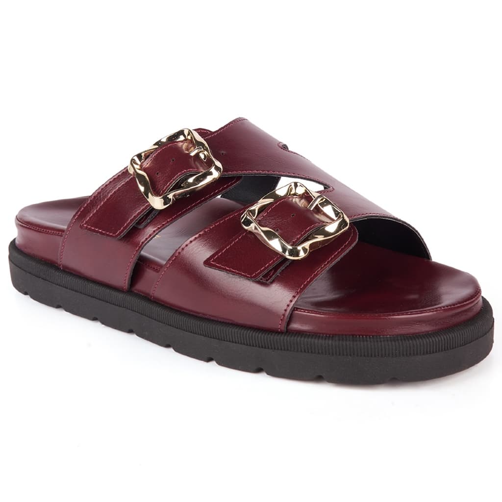 Sandália feminina Papete fivela flatform Vitrine shoes confortável courino