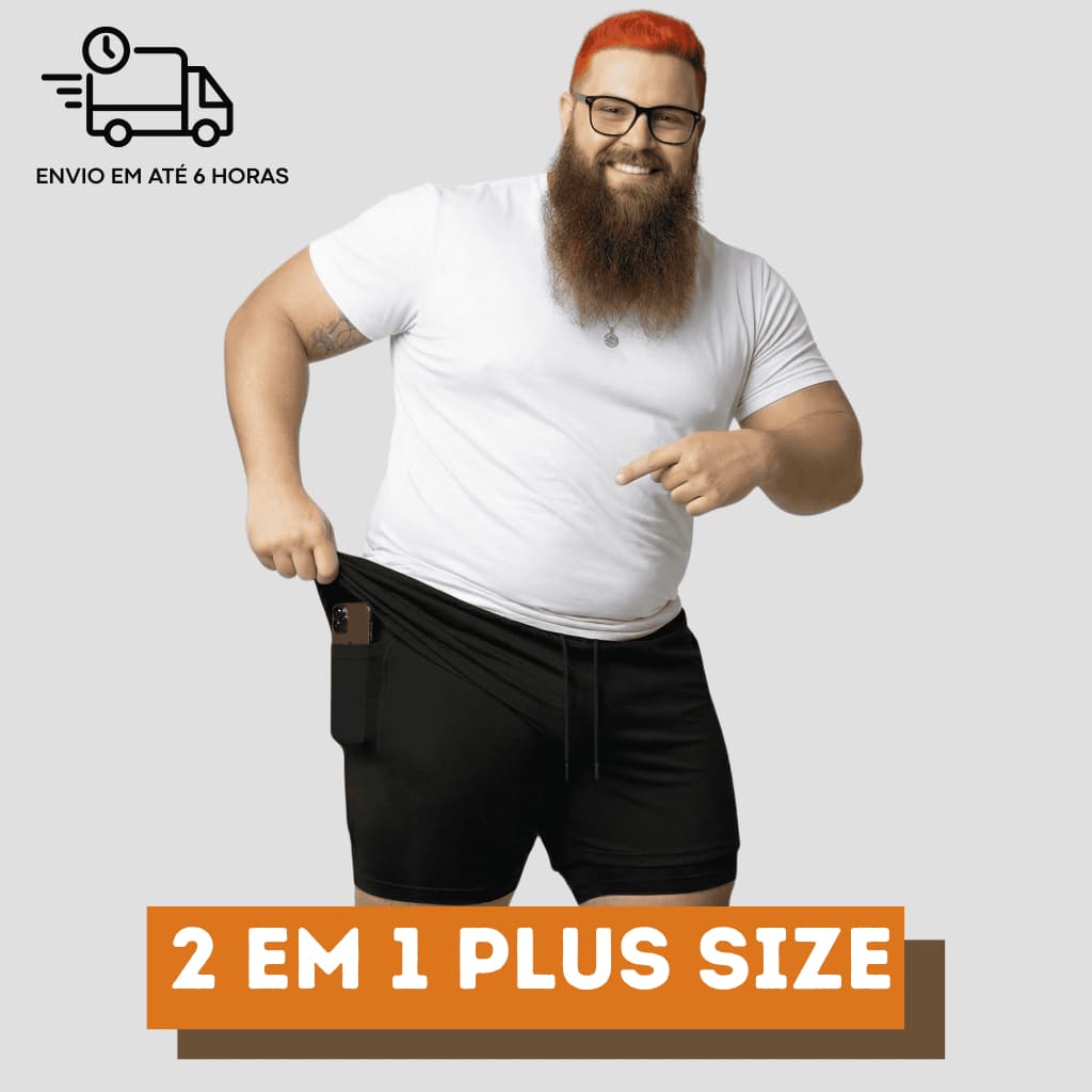 Shorts 2 em 1 Bermuda Masculina PLUS SIZE Dry Fit Com Forro Compressão Bolso Interno Academia