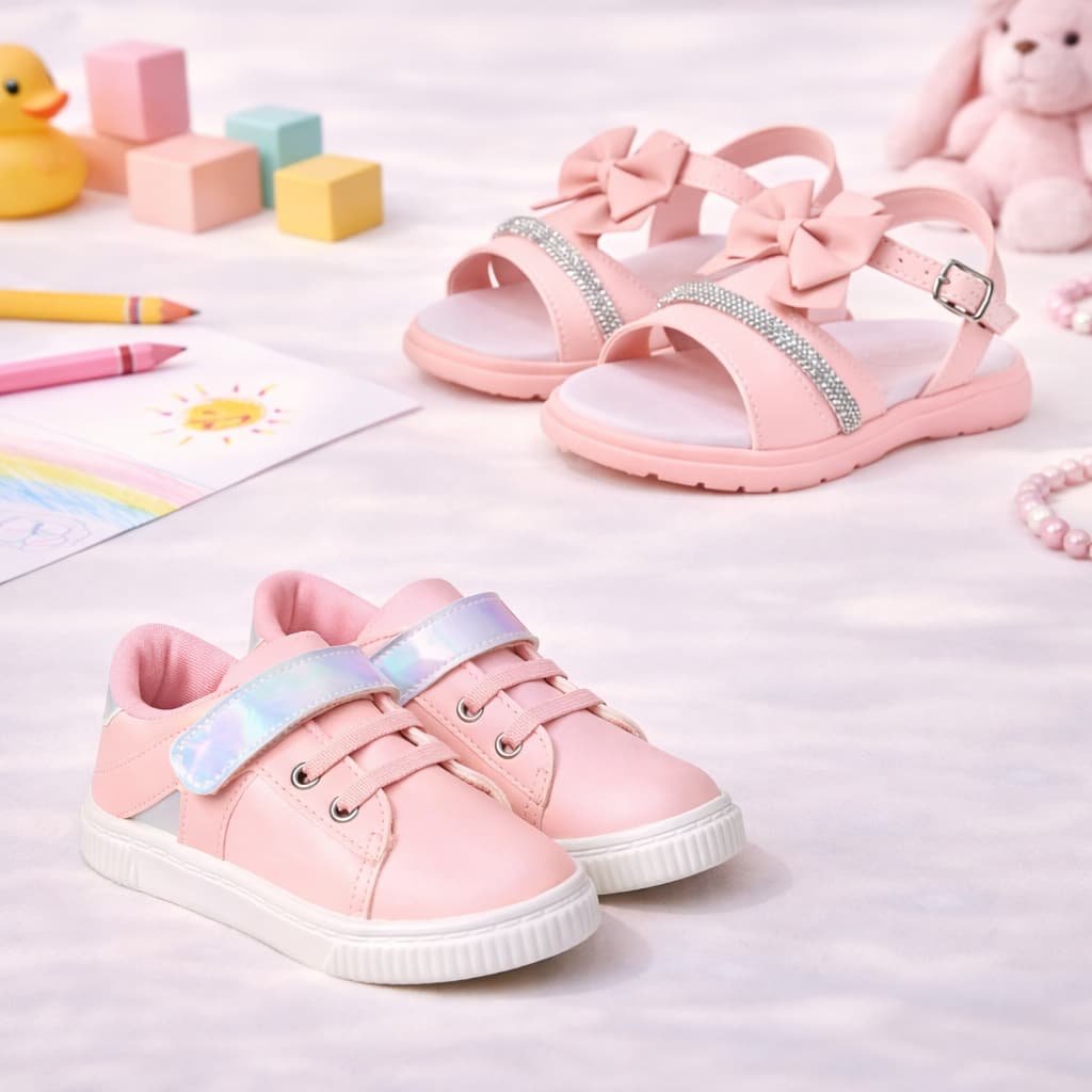 Kit 2 Pares Sandalia Infantil e Tenis Menina Confortavel Antiderrapante Leve Flexivel Dia a Dia