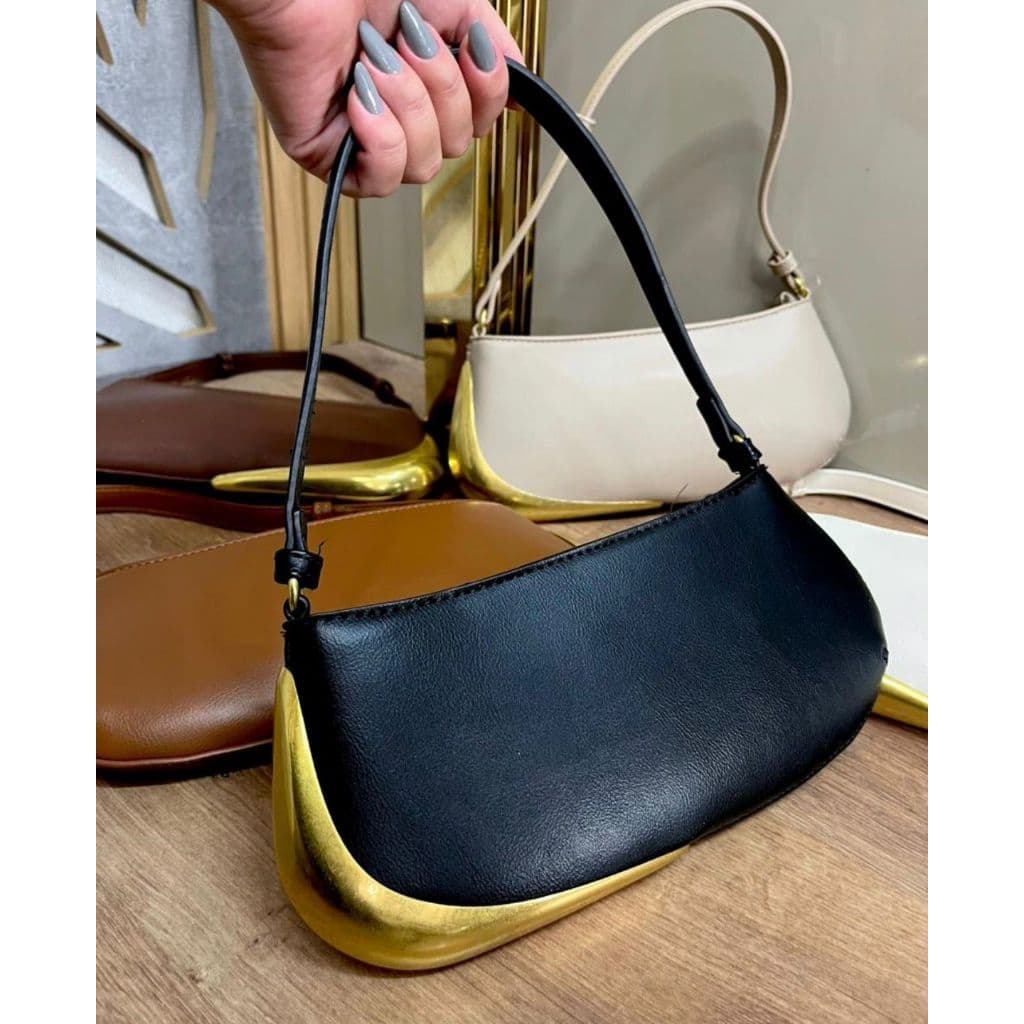 Bolsa Feminina Al莽a de Ombro Pequena Luxuosa Detalhe Dourado