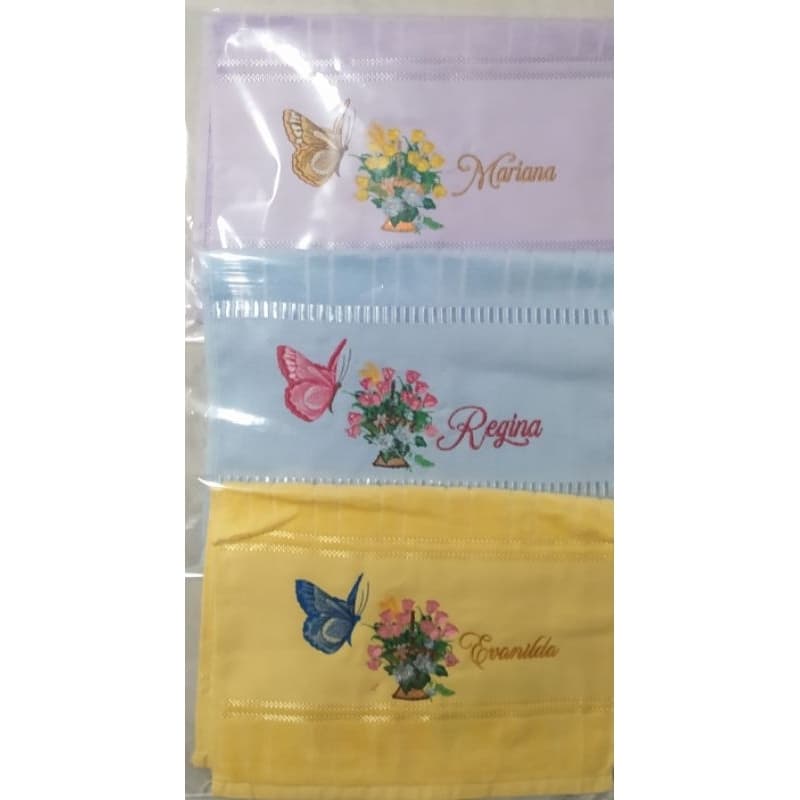 3 Toalhas Lavabo Personalizada Bordada 30x45cm desenho mais nome