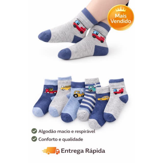 Kit De 3 a 12 Pares Meias Infantil MENINO Algodão