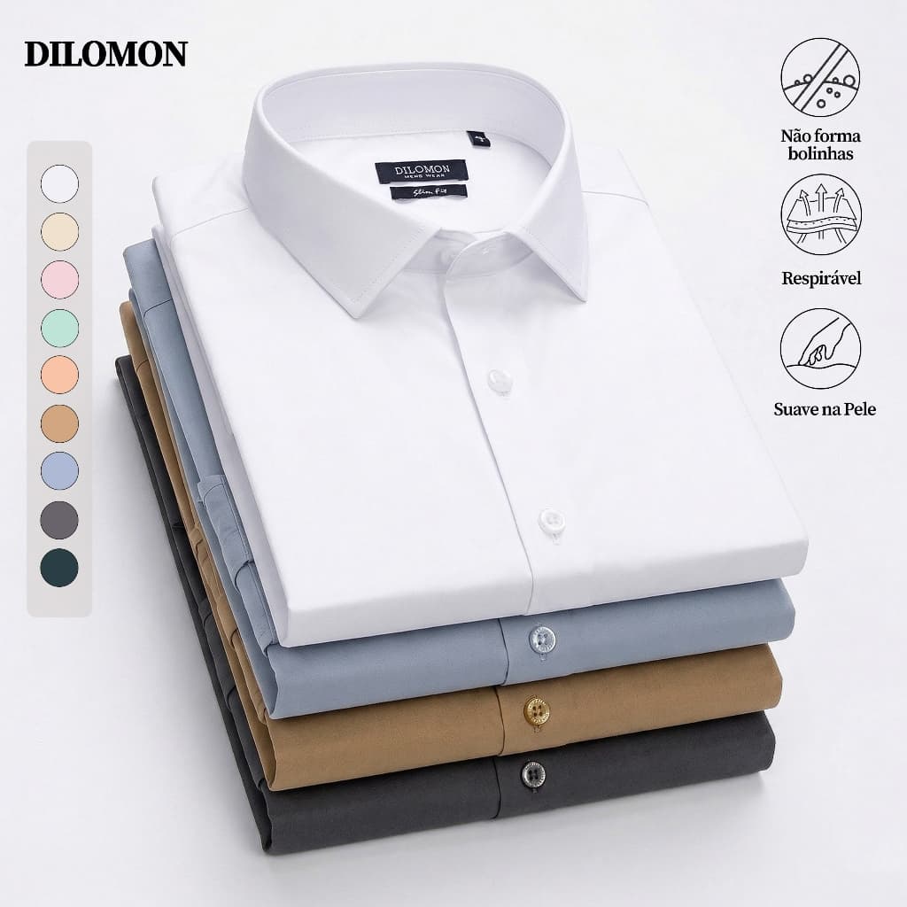 Dilomon Camisa Social Masculina Algodão Estilosa Slim Fit - Luxo Respirável Elastano Manga Longa