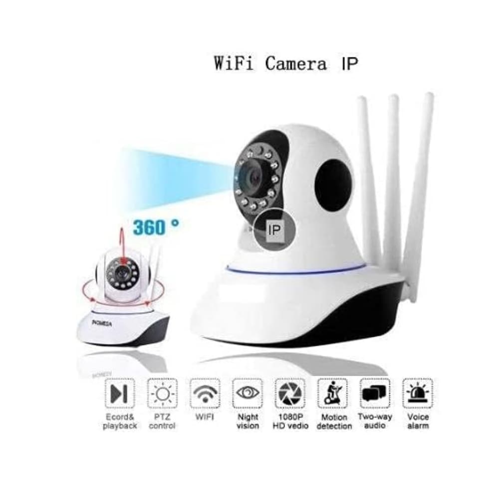 Câmera Segurança WiFi IP 360° Full HD 3 Antenas Visão Noturna Áudio Babá Eletrônica Leboss
