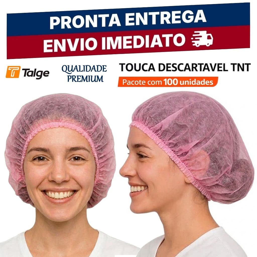 100 Touca Descartável Rosa TNT com Registro ANVISA