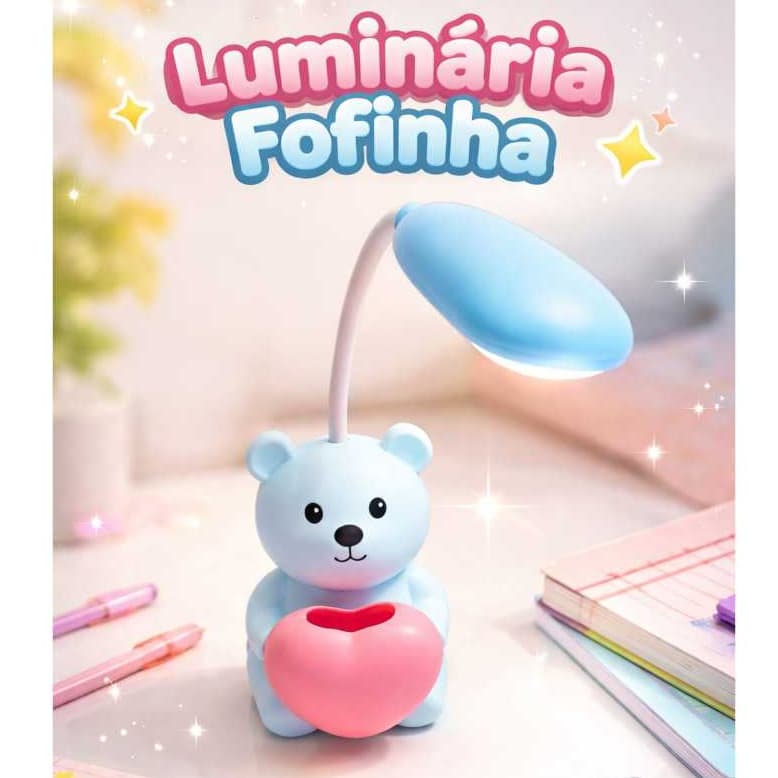 Luminária Ursinho Fofo com LED Recarregável | Acompanha cabo USB | Quarto Infantil Decorativo