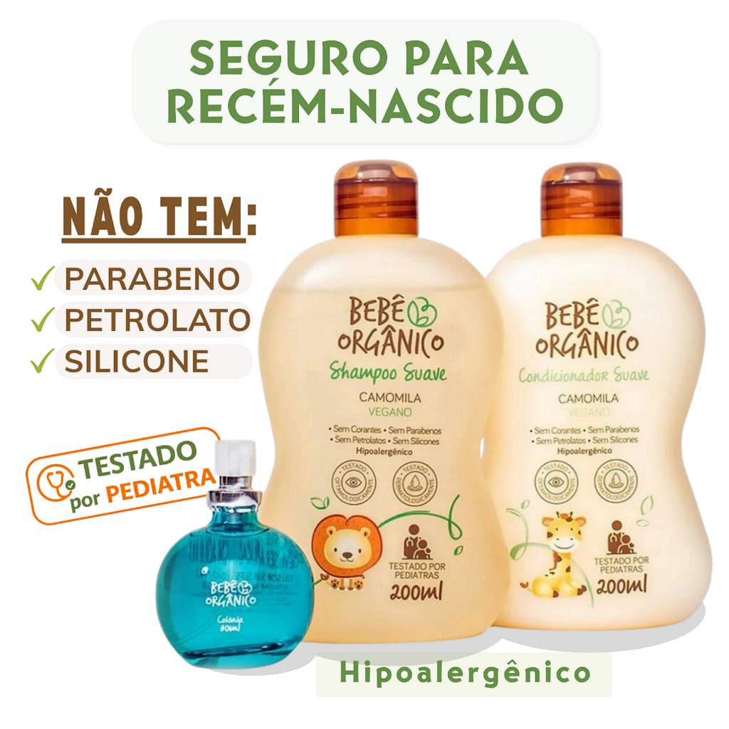 Kit Shampoo Condicionador Colônia Sem Álcool 30 ml - Bebê Orgânico Recém-Nascido Natural 430ml