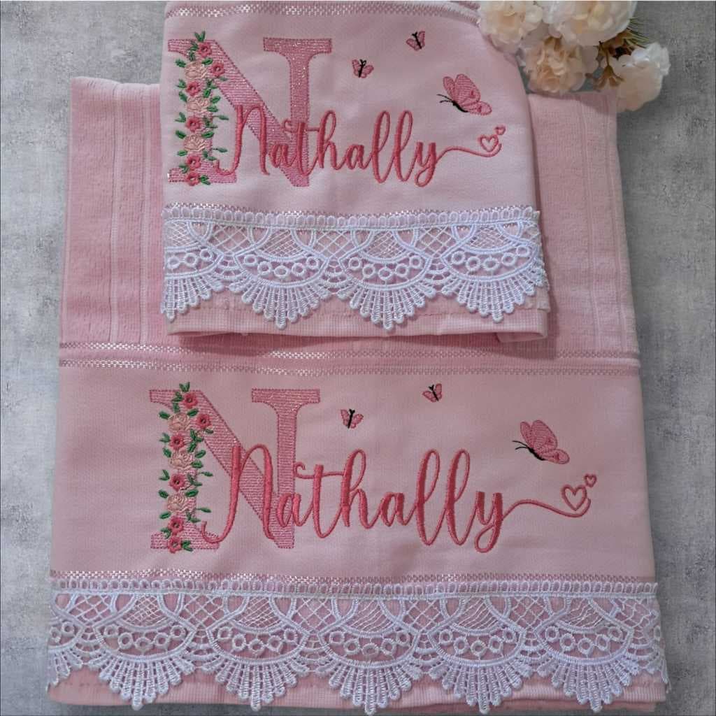 kit Toalha de banho +toalha de mão personalizada com nome kit toalhas bordada