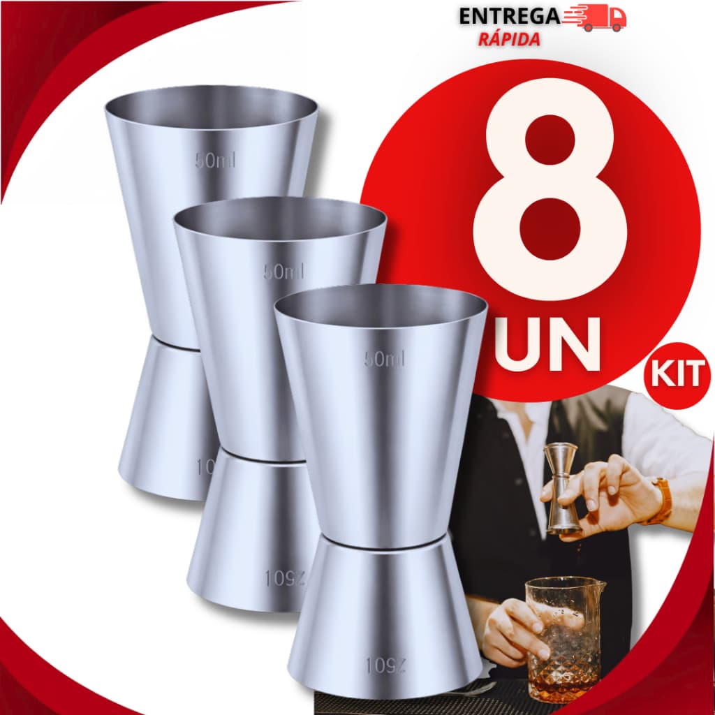 Jogo Dosador Duplo De Bebidas Para Drinks 25ml e 50ml Aço Inox Bebidas Barman Caipirinha