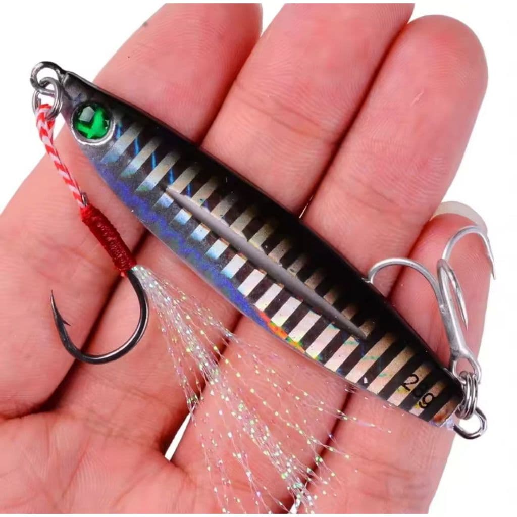 Isca Jig Metálico Preto - Alta Qualidade - Para Pesca de Vários Tipos de Peixes - Pampos Robalos - Com Anzol e Garatéia