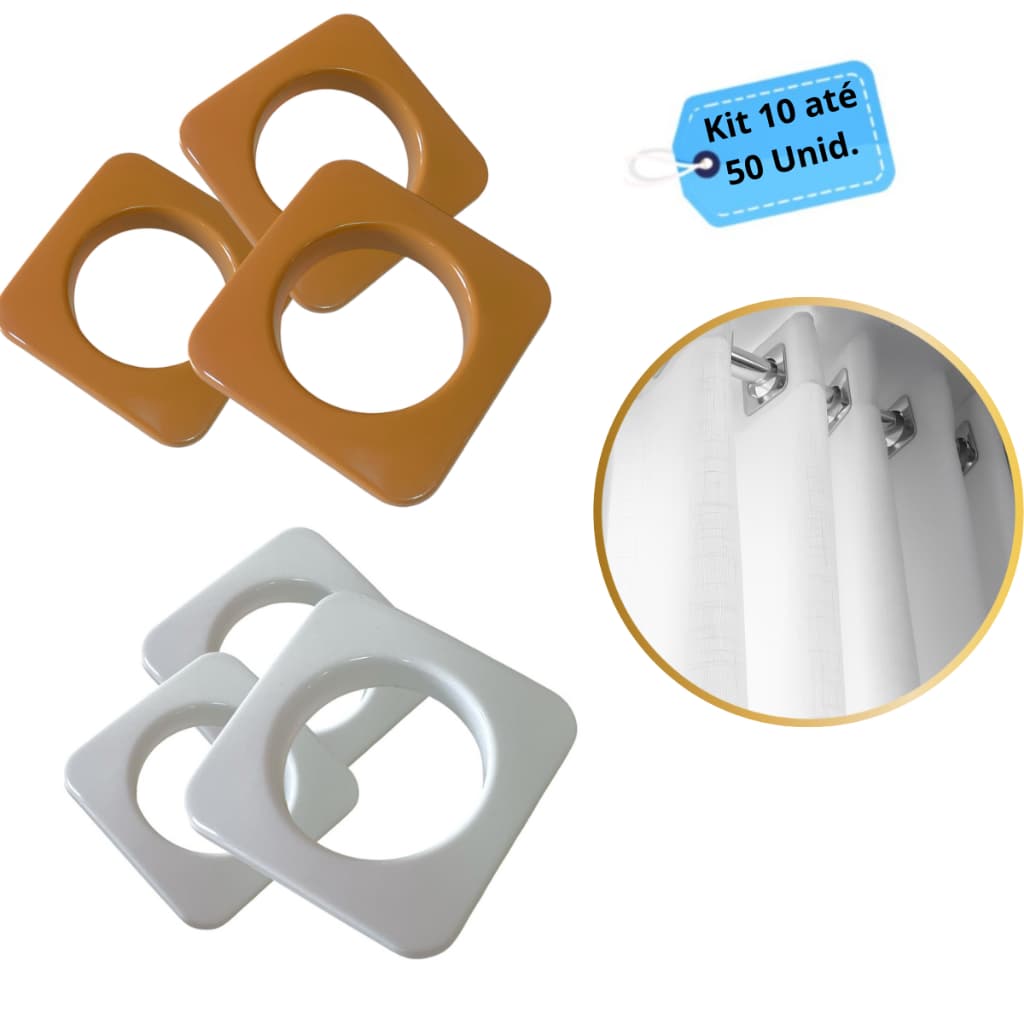 Kit Ilhós Quadrado 28mm  Cortina Varão Comum Simples Argola Cor - 10 á 50 Un - Branco ou Cerejeira