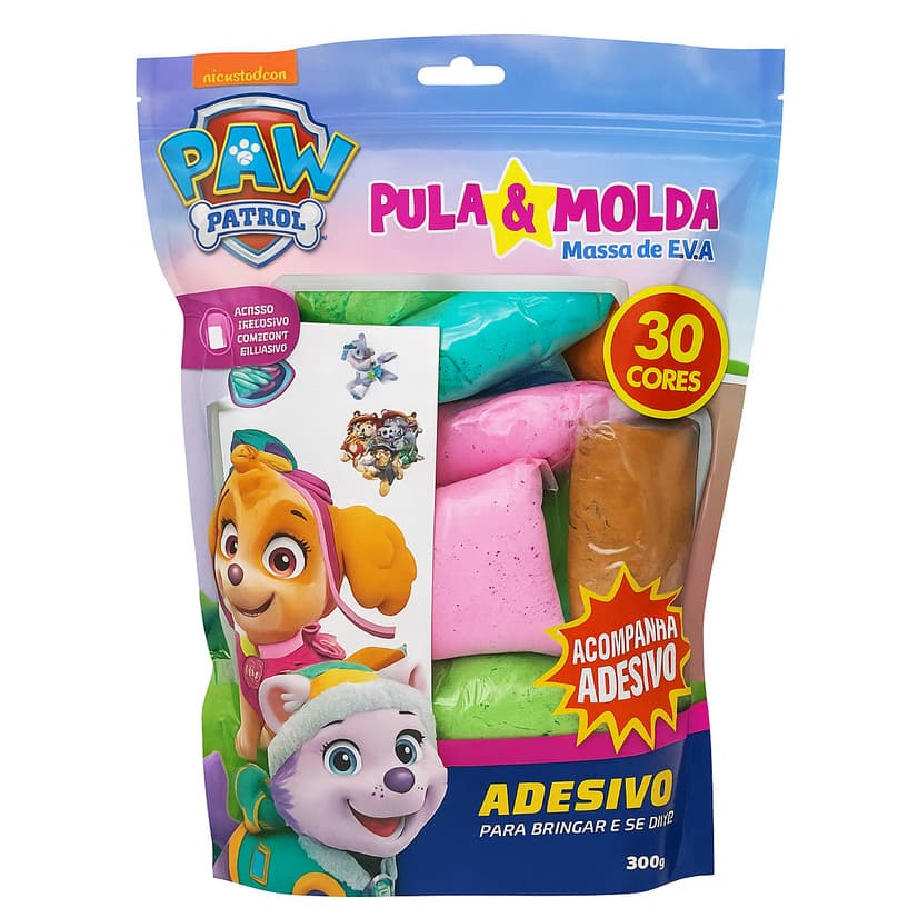 Massa EVA Pula e Molda 300g 30 Cores Magic Patrulha Canina Infantil Criativa Original