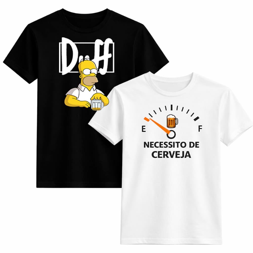 Kit 2 Camiseta Divertida Masculina 100% Algodão Simpsons Duff + Necessito de Cervejinha Dia a Dia