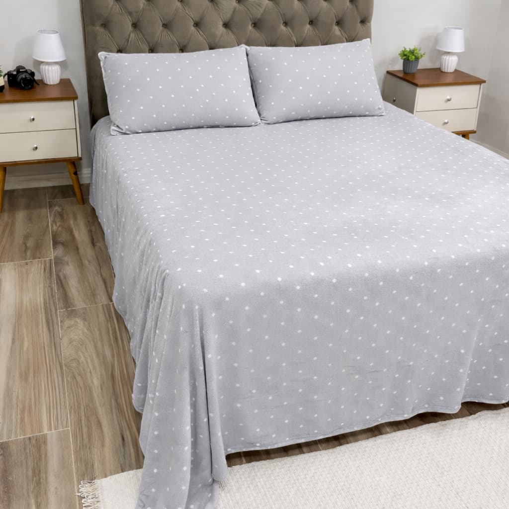 Manta e Fronhas Kt com 3 Peças Poá Flannel Jogo De Cama Completo Bolinhas Gigante