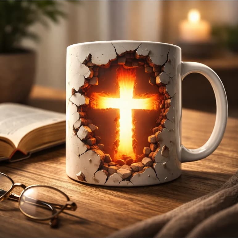 Caneca Porcelana 3D Evangélica Fé Deus Cristo Jesus Presente Gospel