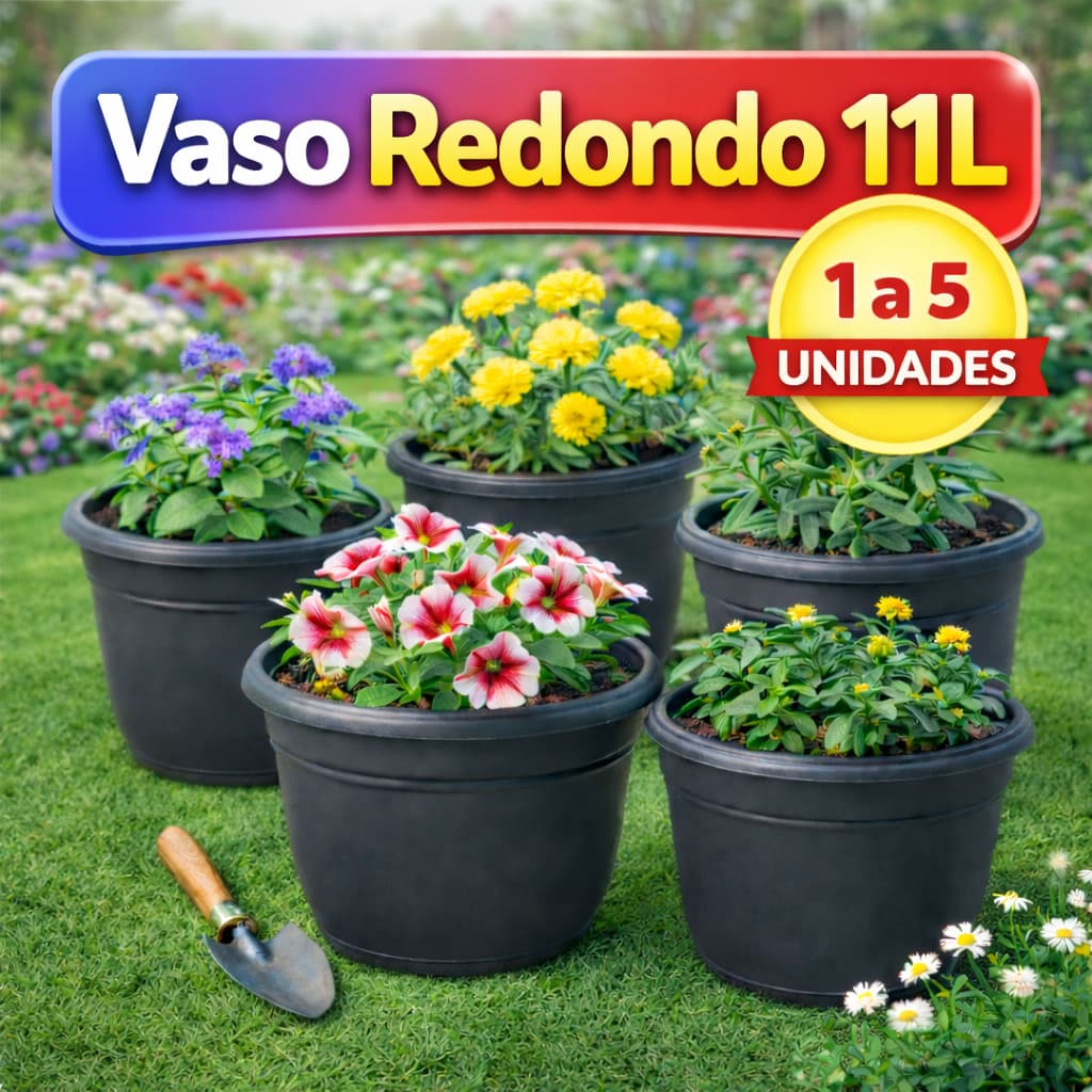 Vaso Redondo 11L Plástico Resistente Plantas Jardim Flores Suculentas Decorativo Grande Premium