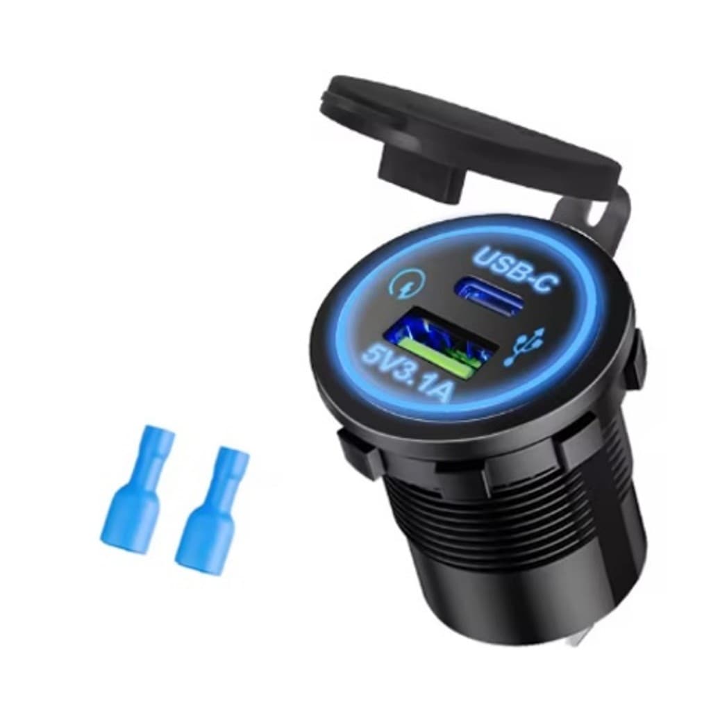 Tomada Carregador P/ Carro Tipo C E Usb 3.1a 12/24v
