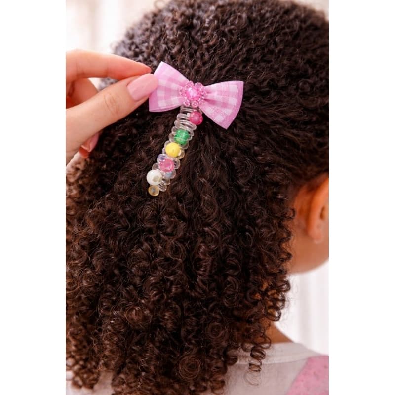 Presilhas Infantil Kit 2 Colorida com Miçangas e Laço – Acessório Fofo para Cabelo