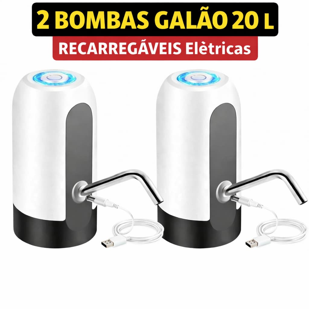 Kit com 2 Bombas Recarregáveis para Galão de Água USB